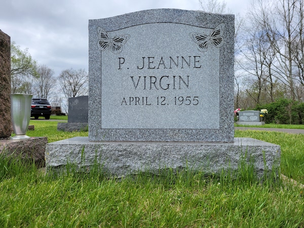 This Single Upright with Butterflies is a standard pre-need crafted out of Asian Gray granite. Located at Spring Valley Cemetery in Spring Valley, Ohio. It is appropriate for use with cremation or traditional interment.