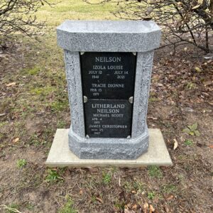 Cremation memorials can be striking and elegant. This memorial crafted from blue and grey granite is memorable and tasteful.